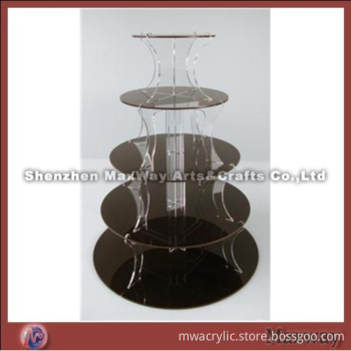 Black Round Finely Designed Acrylic 5 Tiers Cup Cake Display Stand Rack
